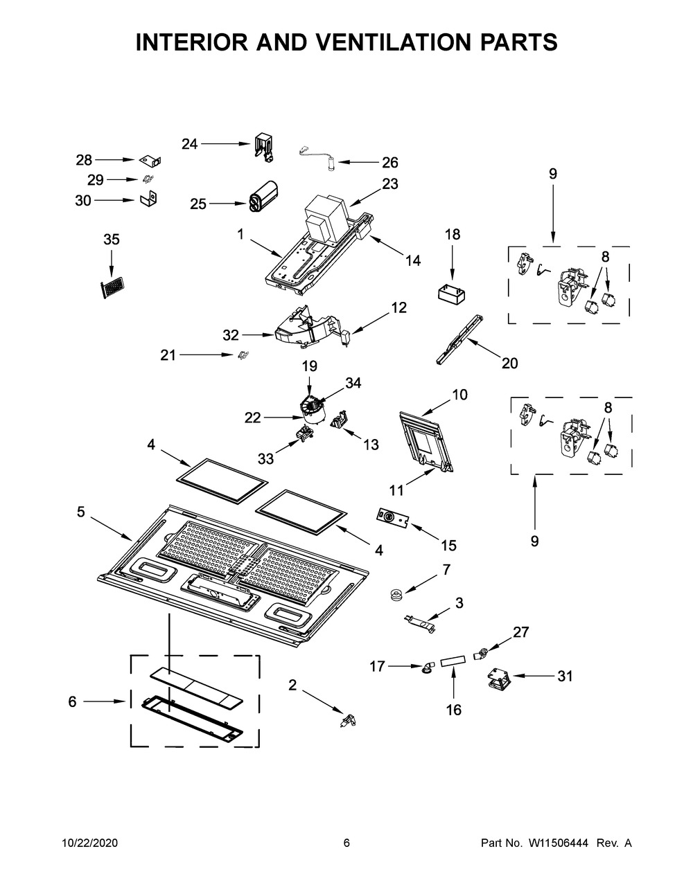 Interior And Ventilation Parts Diagram and Parts List for WMHA9019HV3  Whirlpool Microwave