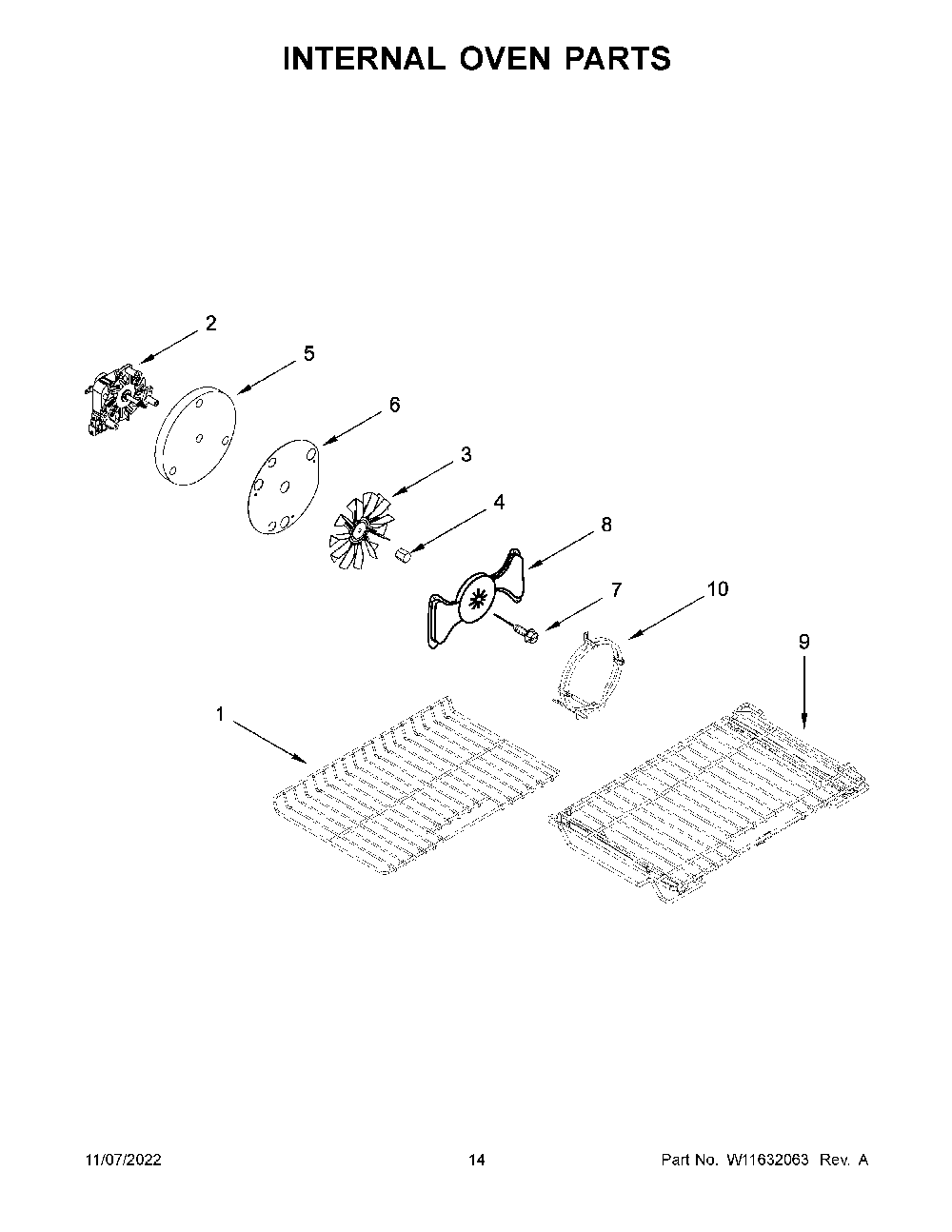 Internal Oven Parts Diagram and Parts List for KFGD500EWH10  KitchenAid Range