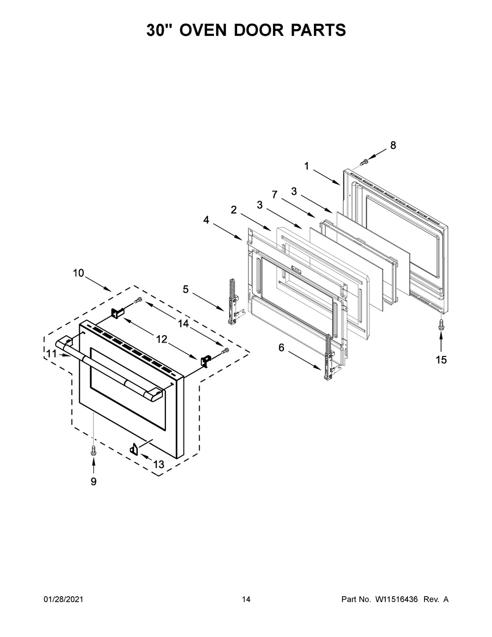 30 Inch Oven Door Parts Diagram and Parts List for JDRP648HL01  Whirlpool Range
