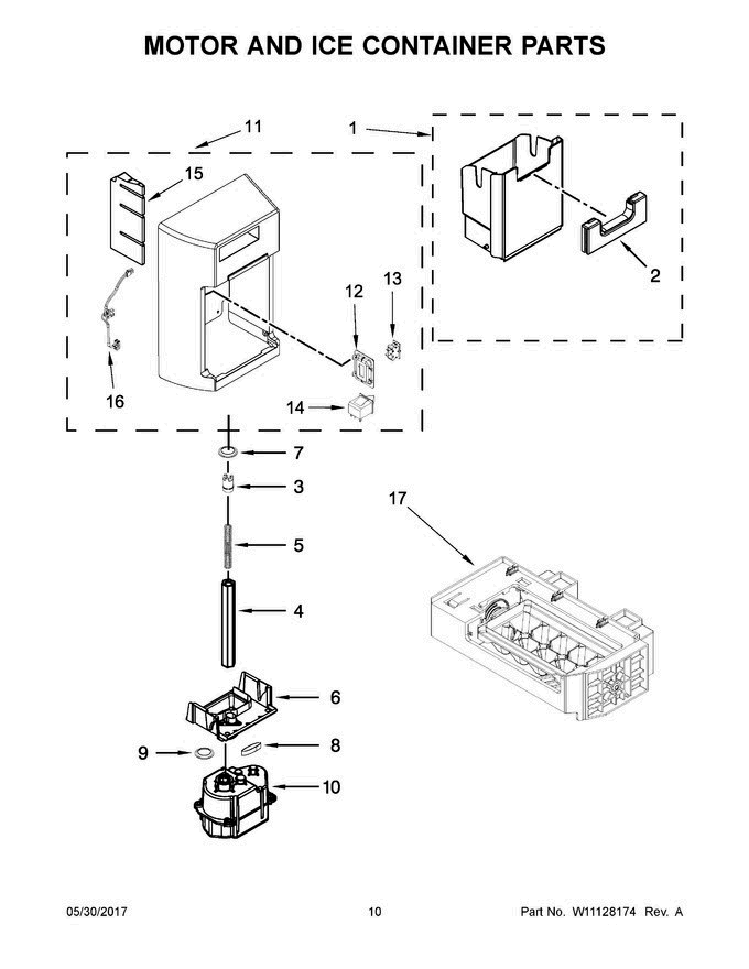 06 - Motor And Ice Container Parts Diagram and Parts List for WRS571CIDM02  Whirlpool Refrigerator