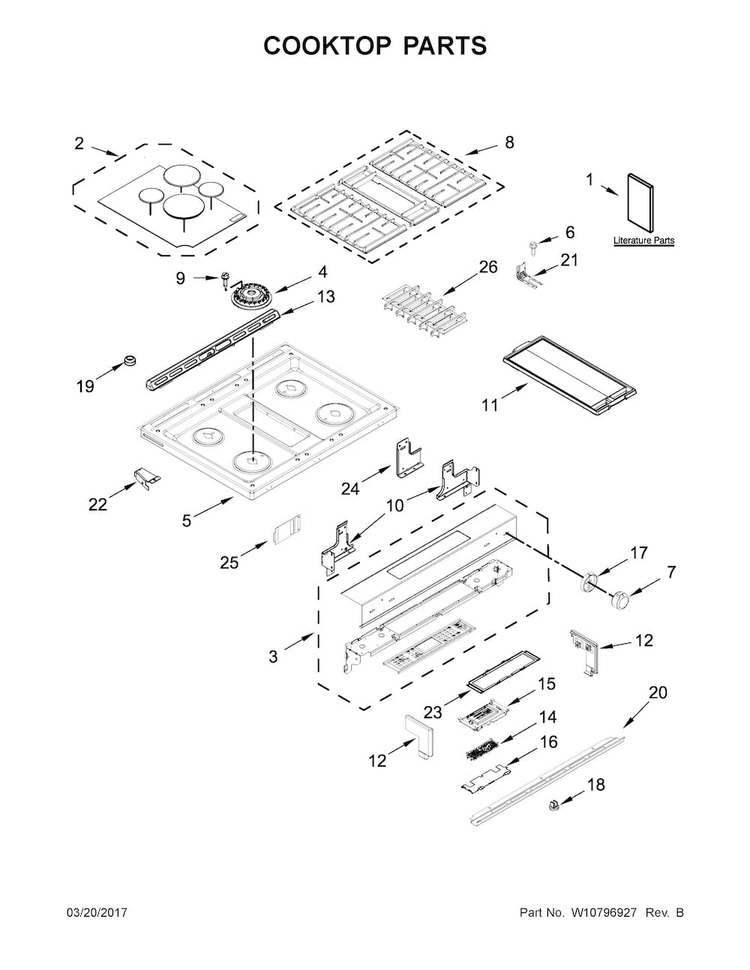 Cooktop Parts Diagram and Parts List for KSDG950ESS0  KitchenAid Range
