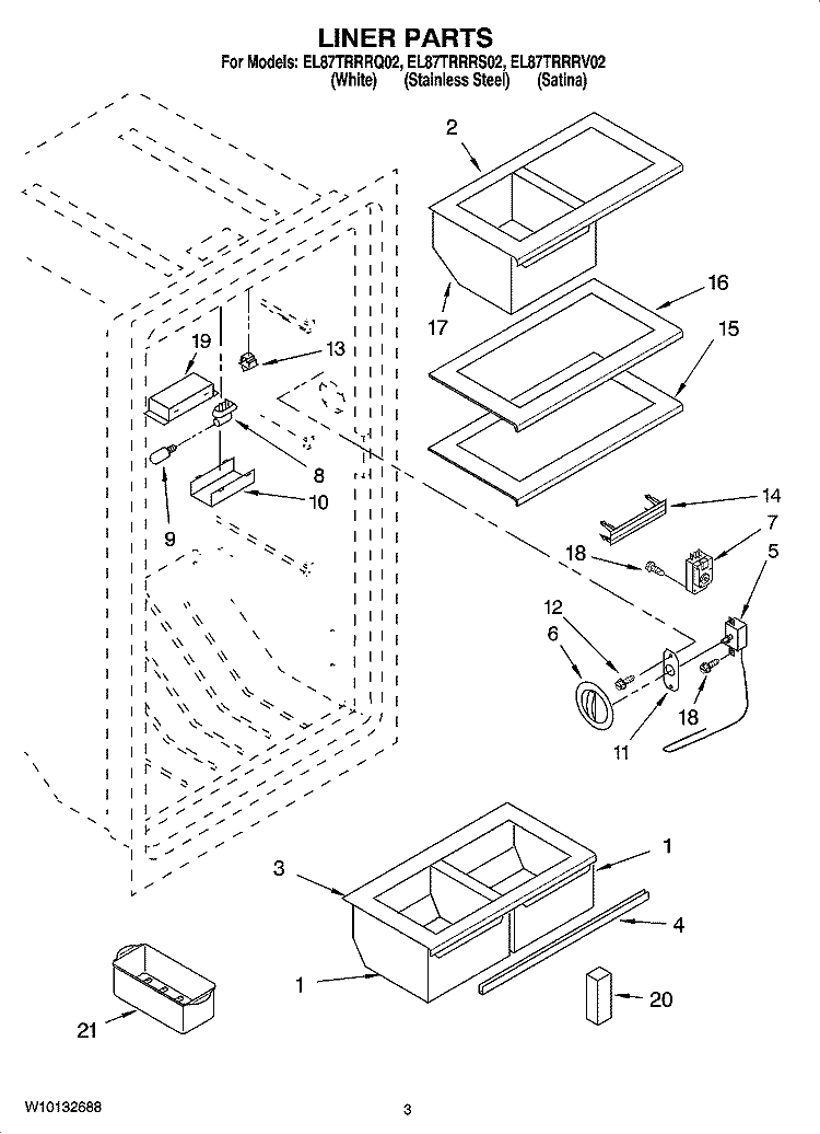 LINER PARTS Diagram and Parts List for EL87TRRRQ02  Whirlpool Refrigerator