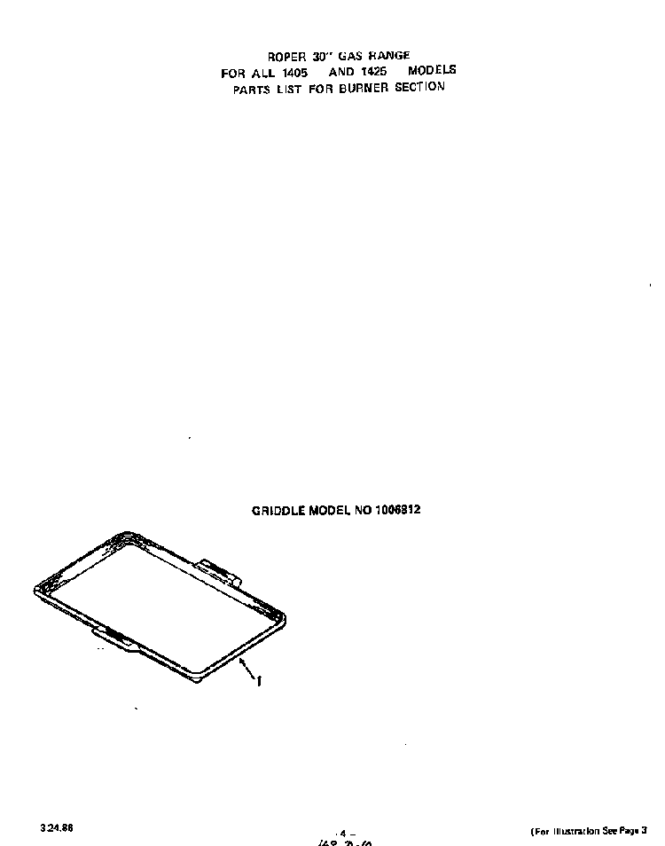 Griddle Diagram and Parts List for 1405*1A  Roper Range