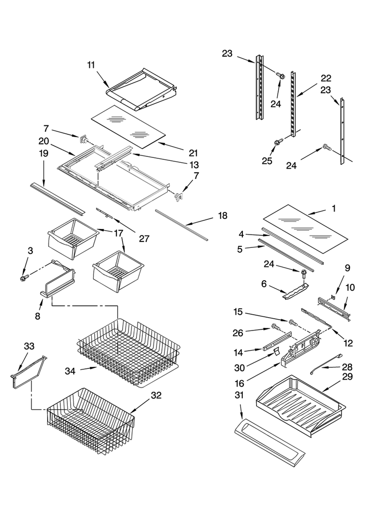 Shelf Parts Diagram and Parts List for KBFL25ETWH11  KitchenAid Refrigerator