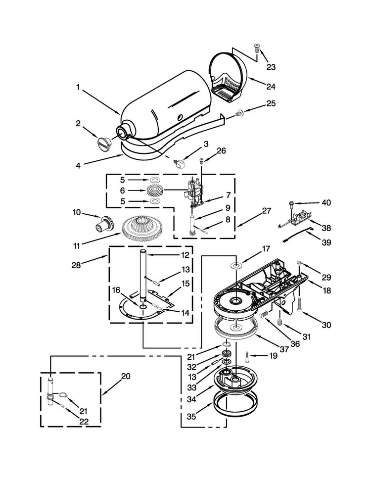 Case, Gearing And Planetary Unit Parts Diagram and Parts List for 5KSM160PSACZ0  KitchenAid Mixer
