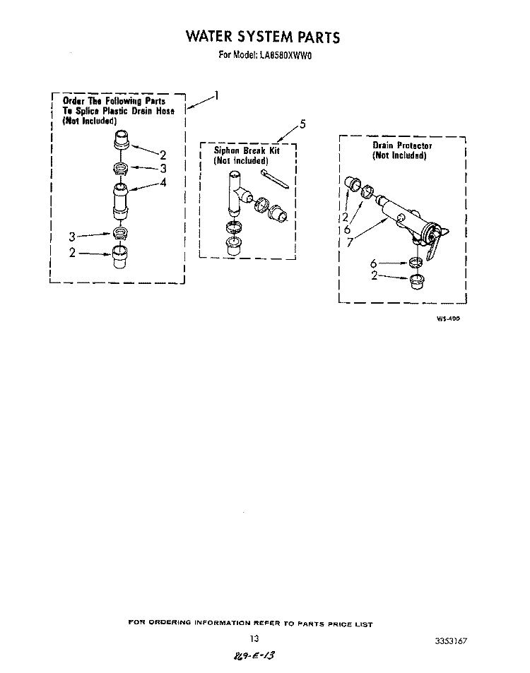 WATER SYSTEM Diagram and Parts List for LA8580XWN0  Whirlpool Washer