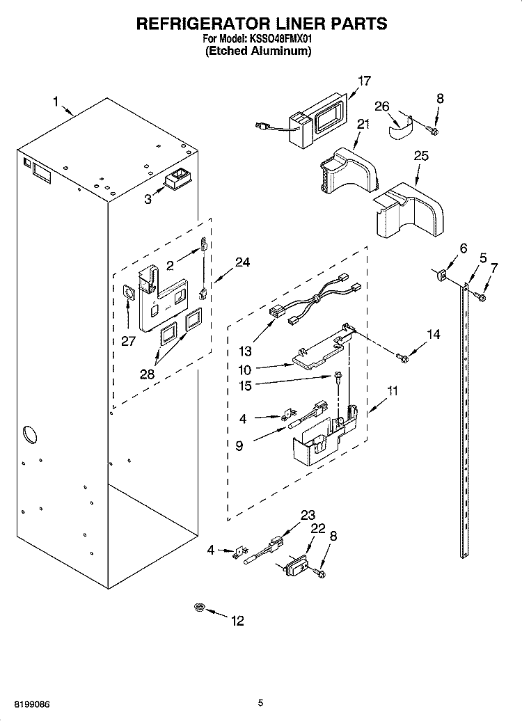 REFRIGERATOR LINER PARTS Diagram and Parts List for KSSO48FMX01  KitchenAid Refrigerator