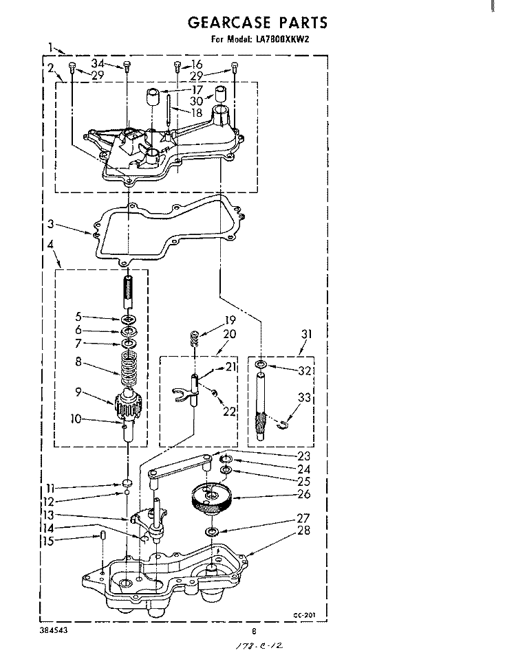 GEARCASE Diagram and Parts List for LA7800XKW2  Whirlpool Washer