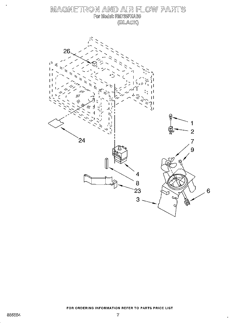 MAGNETRON AND AIRFLOW, OPTIONAL Diagram and Parts List for RM765PXAB0  Whirlpool Wall Oven
