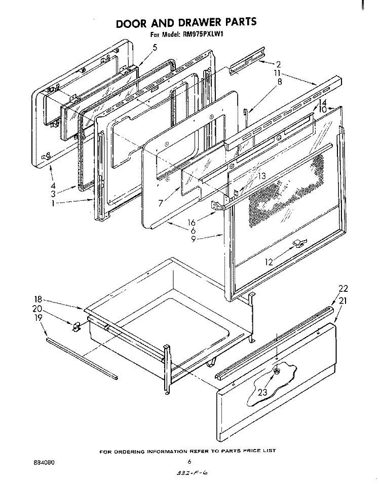 DOOR AND DRAWER Diagram and Parts List for RM975PXLW1  Whirlpool Microwave Oven Combo