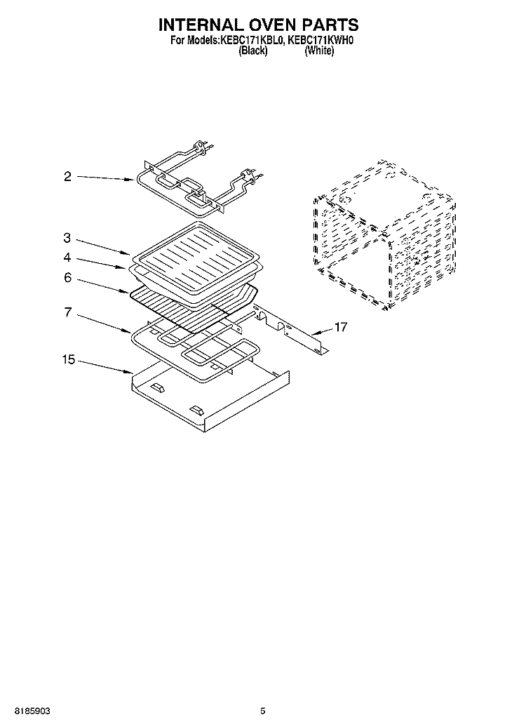 INTERNAL OVEN Diagram and Parts List for KEBC171KBL0  KitchenAid Wall Oven