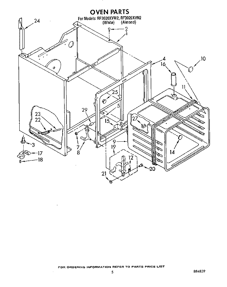 OVEN Diagram and Parts List for RF3020XVW2  Whirlpool Range