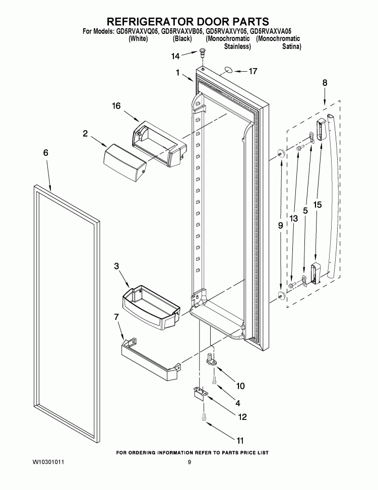 REFRIGERATOR DOOR PARTS Diagram and Parts List for GD5RVAXVQ05  Whirlpool Refrigerator