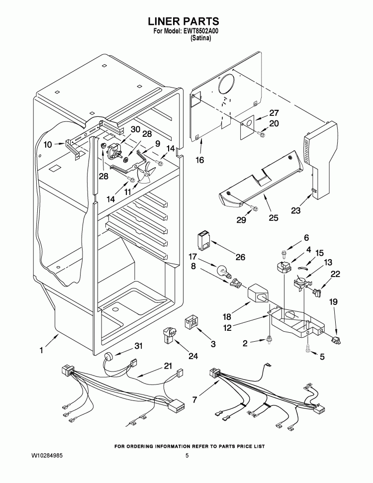 LINER PARTS Diagram and Parts List for EWT8502A00  Whirlpool Refrigerator