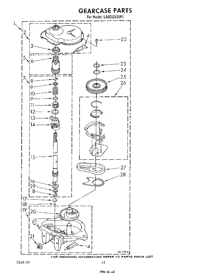 GEARCASE Diagram and Parts List for LA6055XSW1  Whirlpool Washer