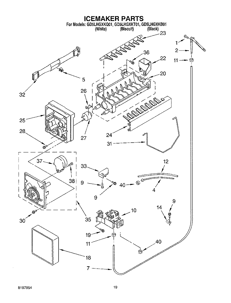 ICEMAKER Diagram and Parts List for GD5LHGXKB01  Whirlpool Refrigerator