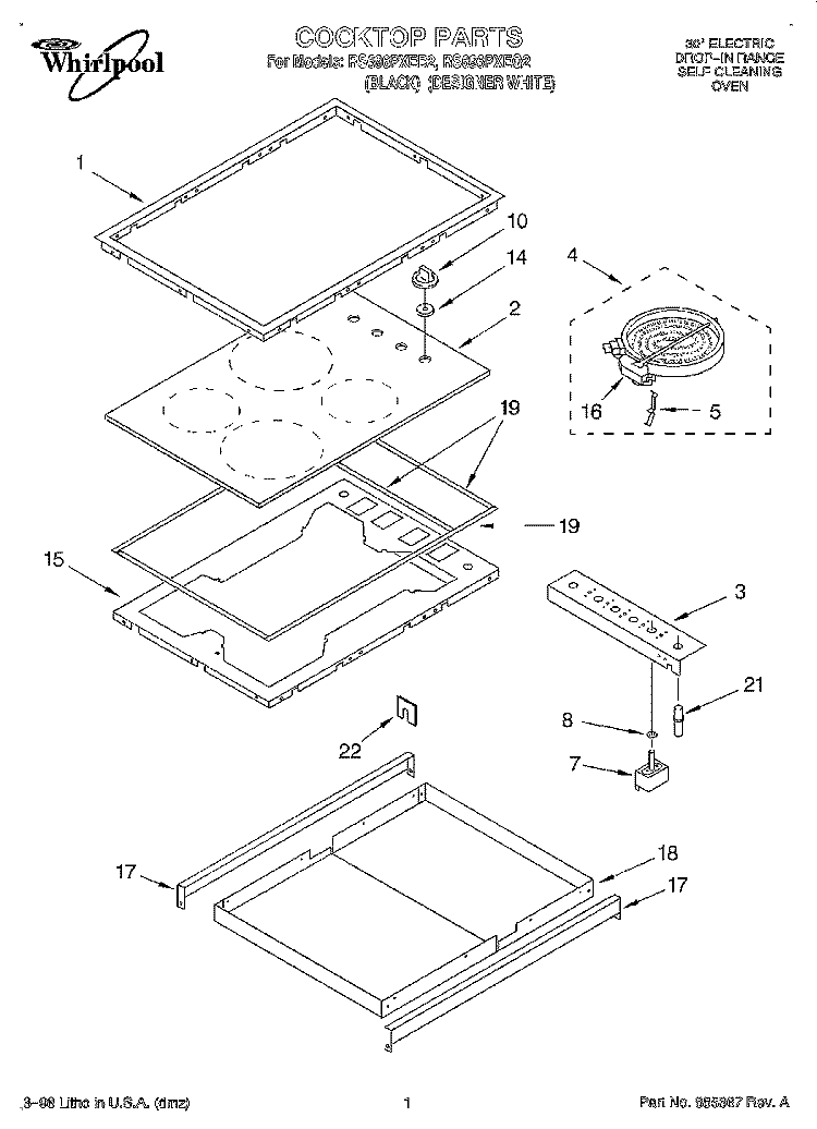COOKTOP Diagram and Parts List for RS696PXEQ2  Whirlpool Range