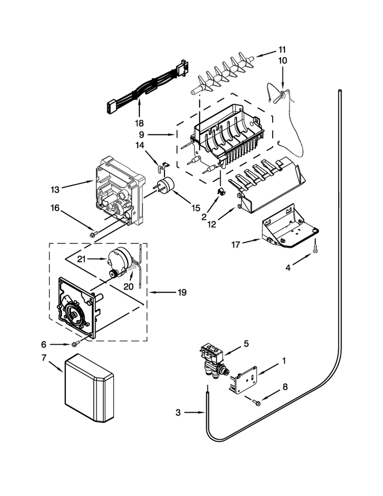 Ice Maker Parts Diagram and Parts List for WRS576FIDM00  Whirlpool Refrigerator