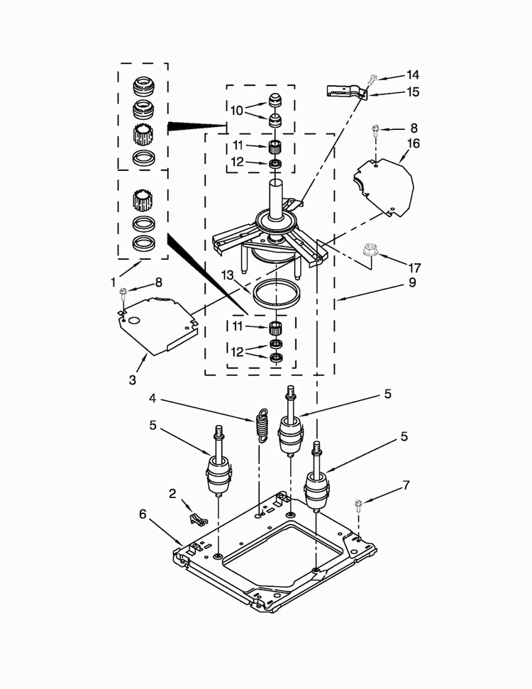 Machine Base Parts Diagram and Parts List for LTG5243DQC  Whirlpool Washer Dryer Combo