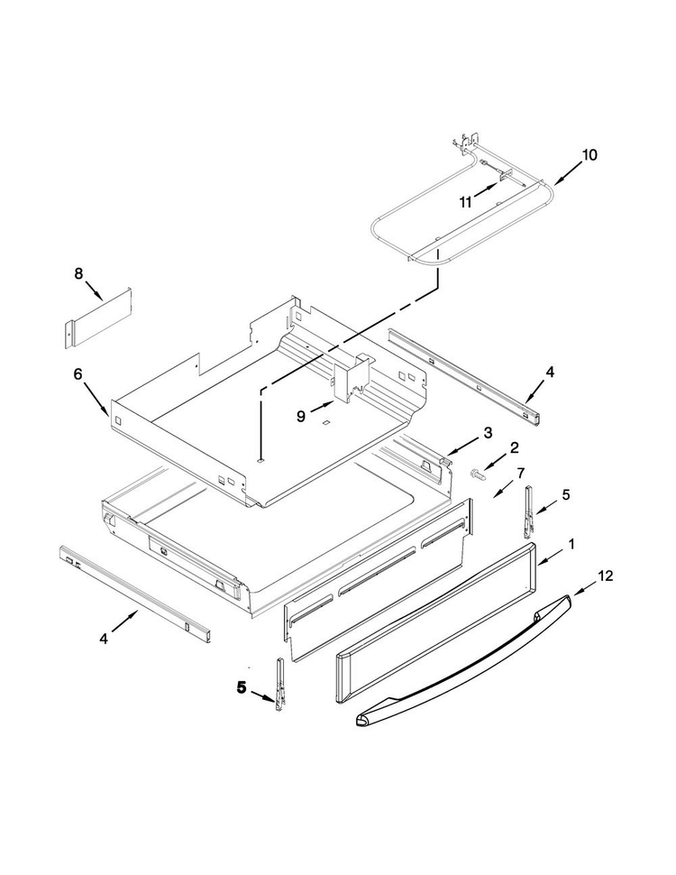 Drawer Parts Diagram and Parts List for WFG715H0EE1  Whirlpool Range