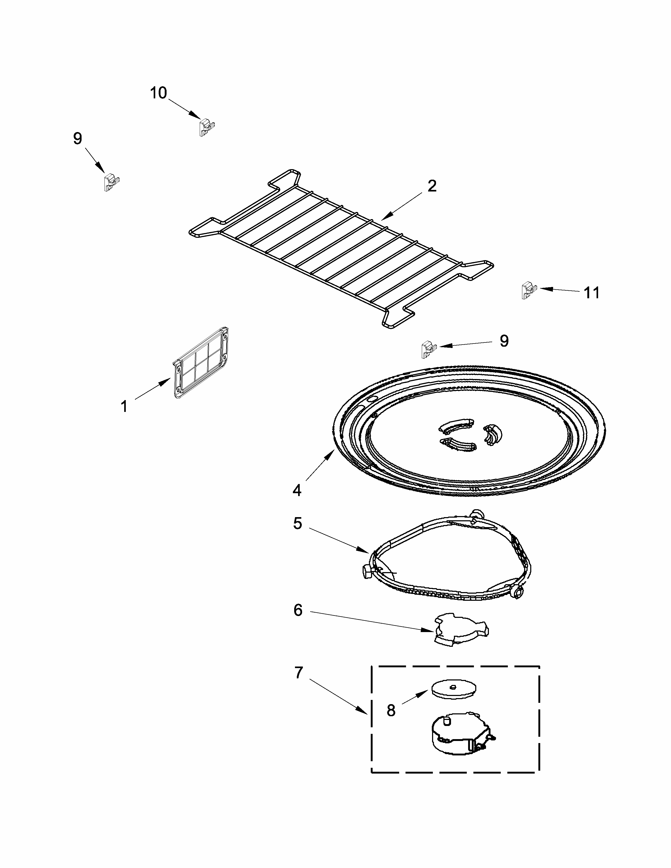 Turntable Parts Diagram and Parts List for IMH2205AW2  Whirlpool Microwave