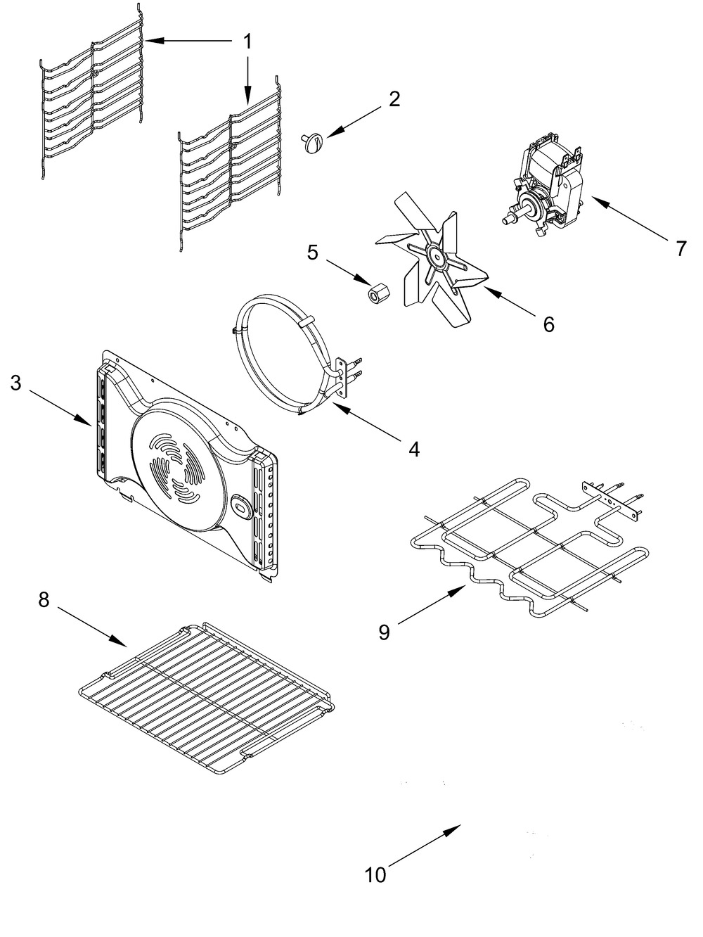 Internal Oven Parts Diagram and Parts List for WOS52ES4MB01 WOS52ES4MZ01-WOS52ES4MW01 Whirlpool Wall Oven