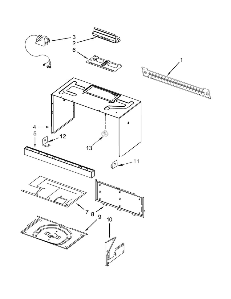 Cabinet And Installation Parts Diagram and Parts List for KHMC1857BSS1  KitchenAid Microwave