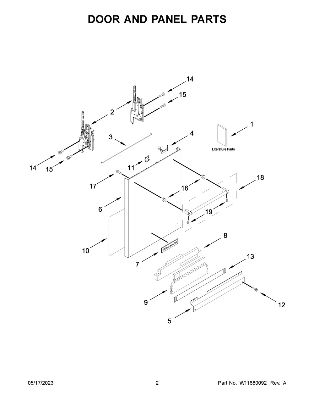 Door And Panel Parts Diagram and Parts List for KDTM404KBS2  KitchenAid Dishwasher