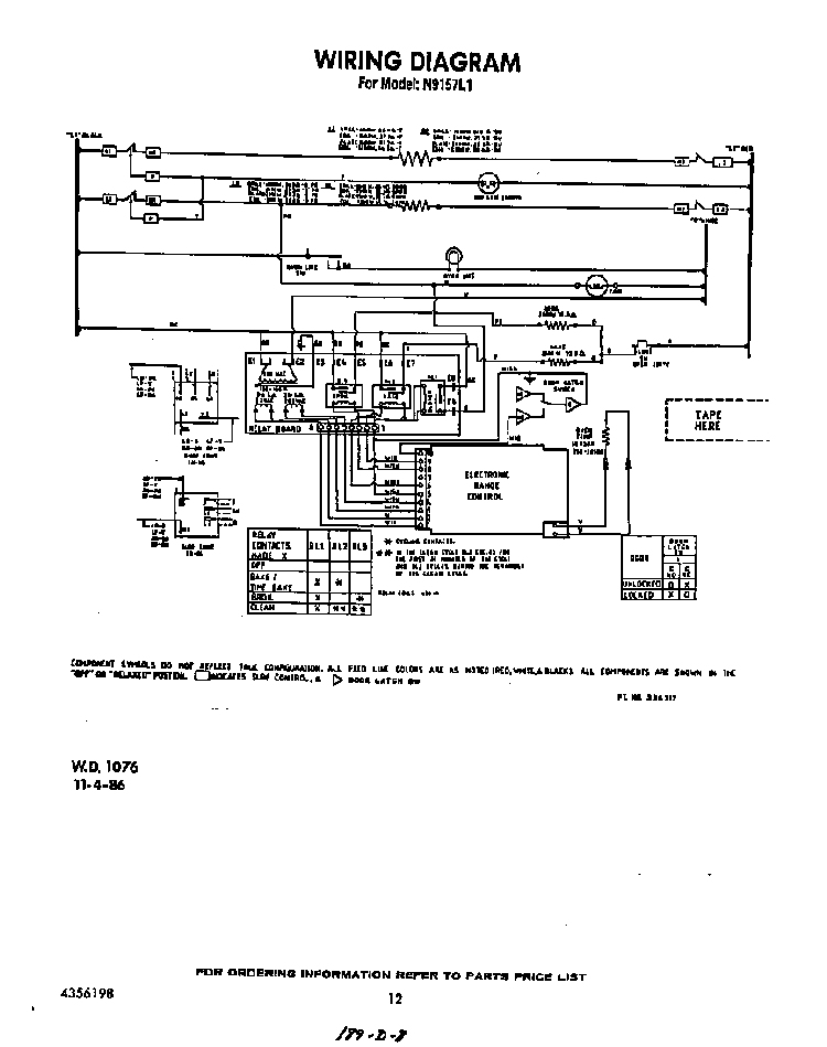 Wiring Diagram Diagram and Parts List for N9157*1  Roper Range