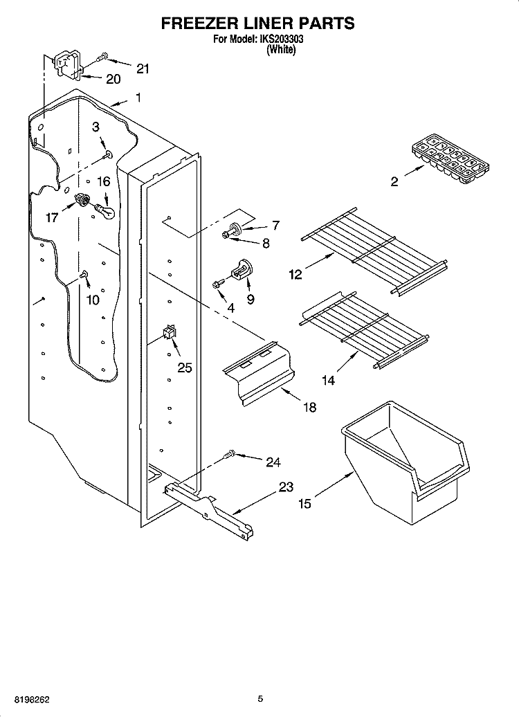 FREEZER LINER PARTS Diagram and Parts List for IKS203303  Inglis Refrigerator