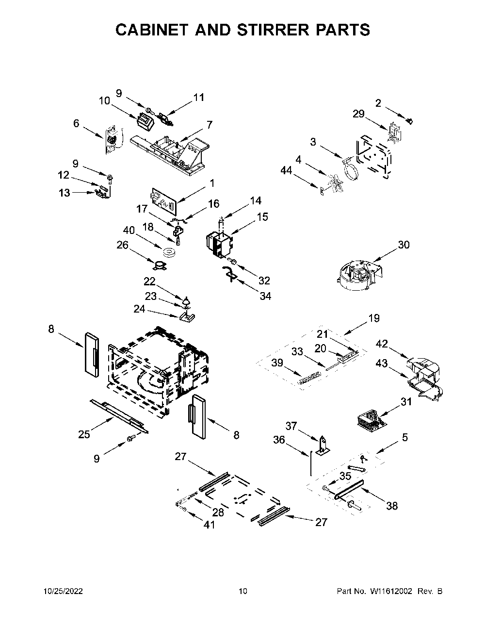 Cabinet And Stirrer Parts Diagram and Parts List for KOCE500ESS20  KitchenAid Microwave Oven Combo