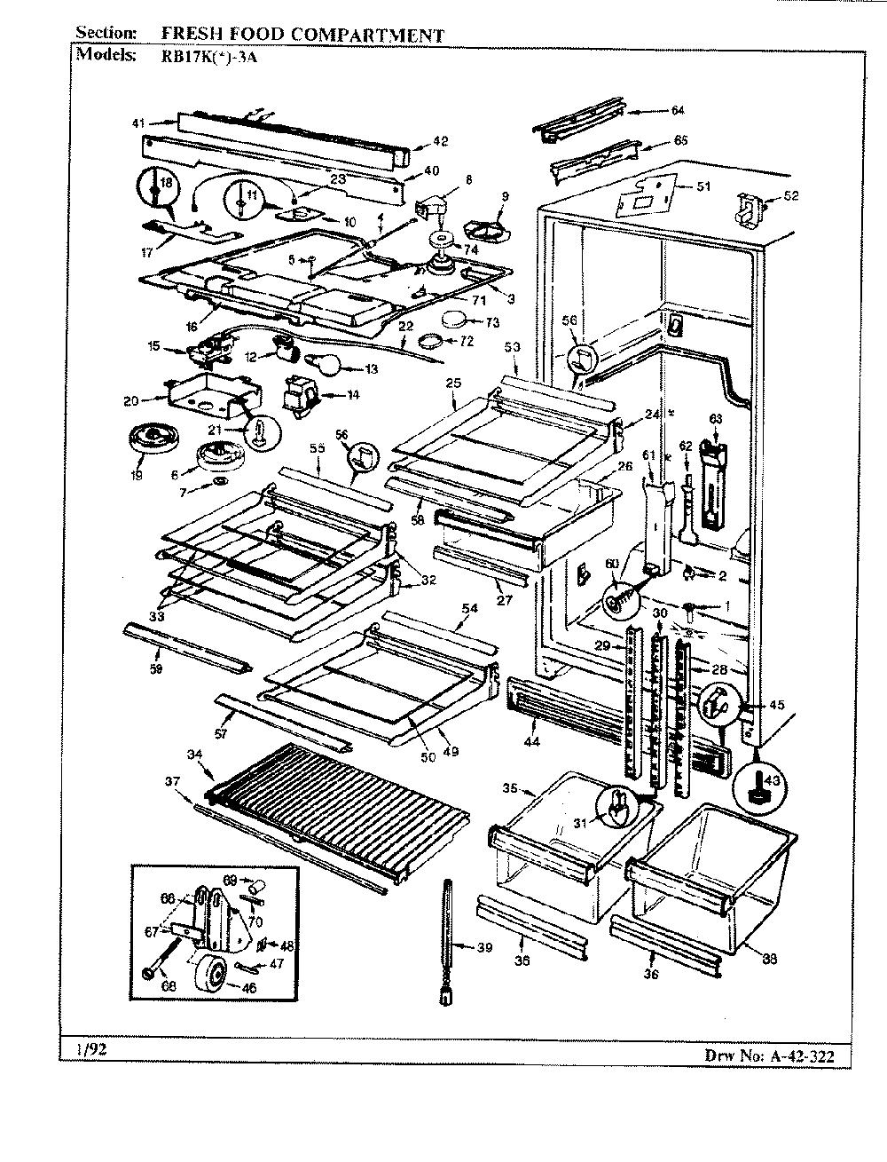 03 - Fresh Food Compartment Diagram and Parts List for RB17KA-3A  Whirlpool Refrigerator