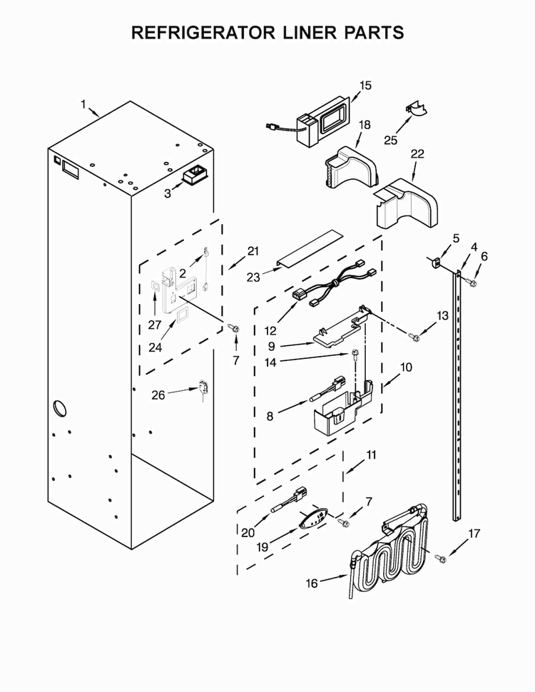 Refrigerator Liner Parts Diagram and Parts List for KBSD608ESS01  KitchenAid Refrigerator