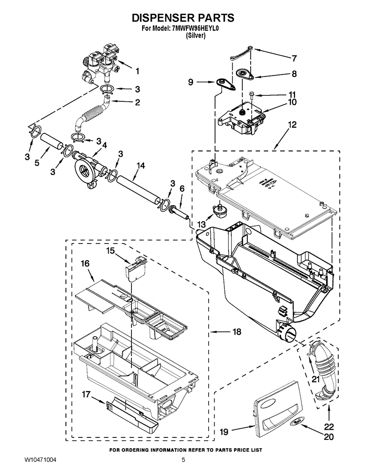 DISPENSER PARTS Diagram and Parts List for 7MWFW95HEYL0  Whirlpool Washer