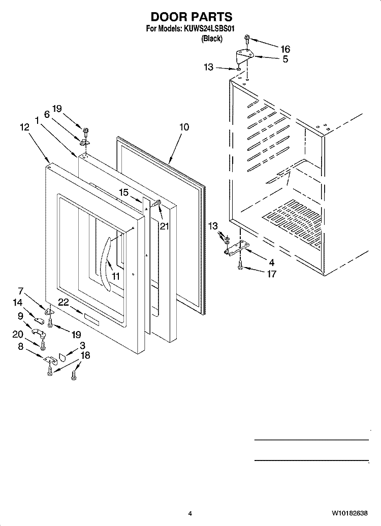DOOR PARTS Diagram and Parts List for KUWS24LSBS01  KitchenAid Wine and Beverage Cooler