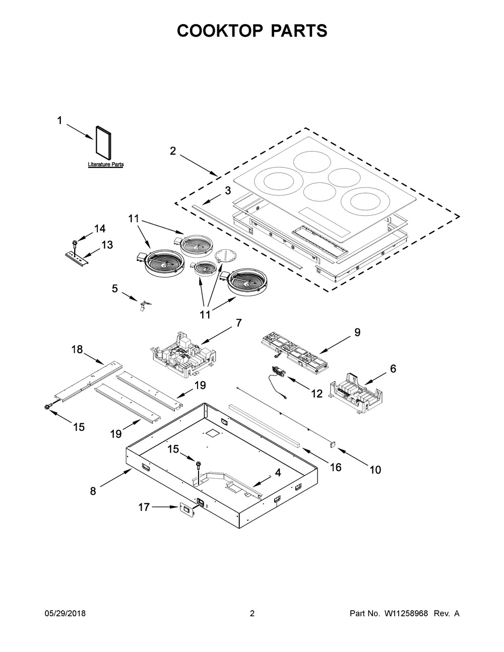 Cooktop Parts Diagram and Parts List for WCE97US0HB00  Whirlpool Cooktop