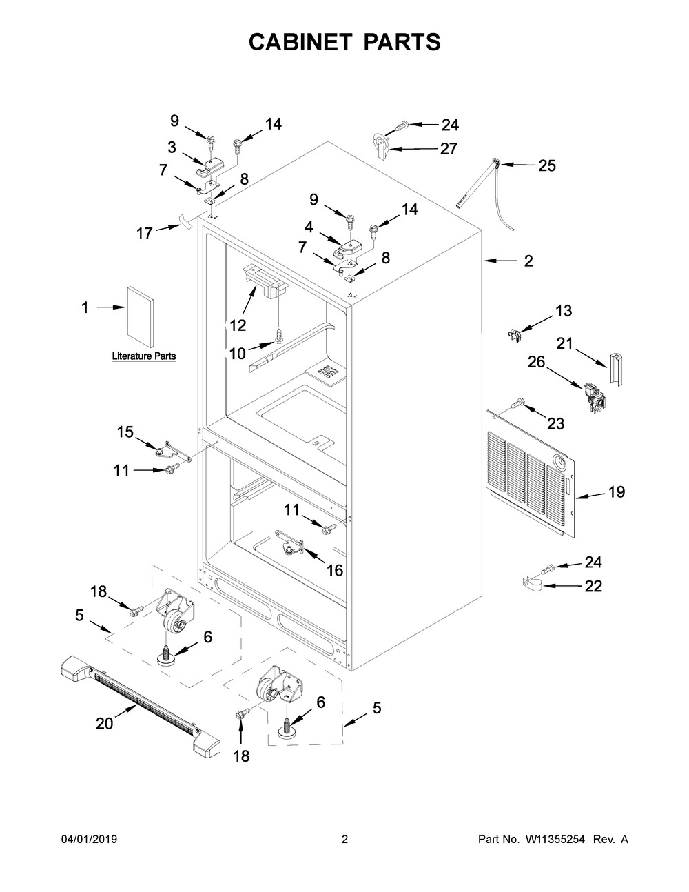 Cabinet Parts Diagram and Parts List for WRF532SMHZ02  Whirlpool Refrigerator