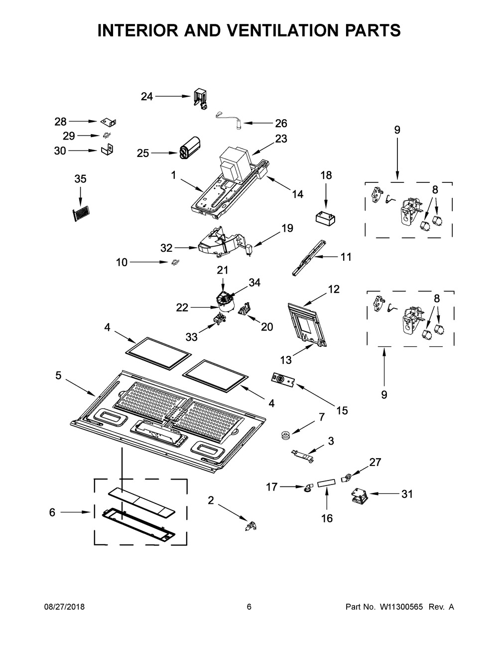 Interior And Ventilation Parts Diagram and Parts List for YWMH78019HZ1  Whirlpool Microwave