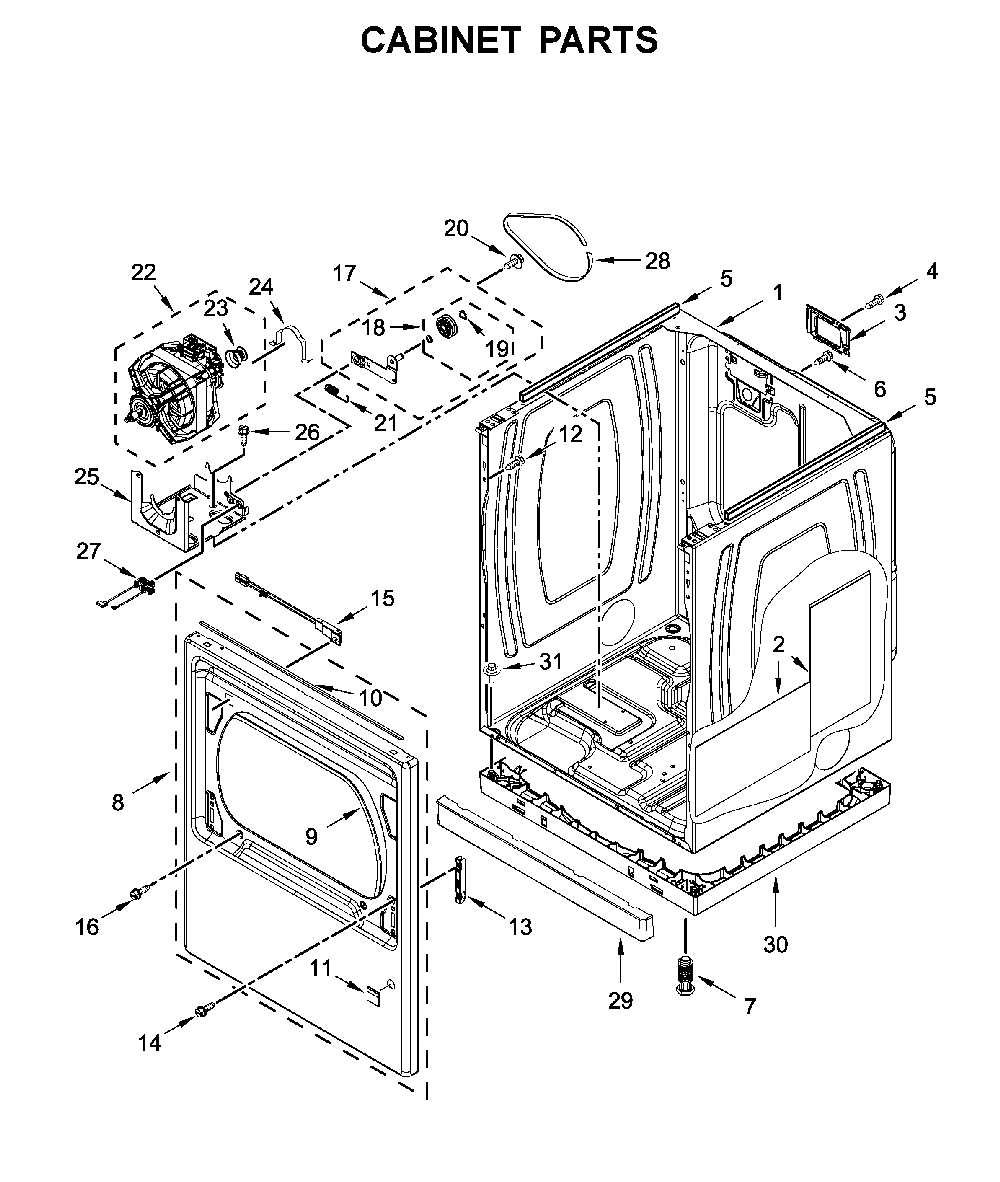 Cabinet parts Diagram and Parts List for WED7120HW0  Whirlpool Dryer