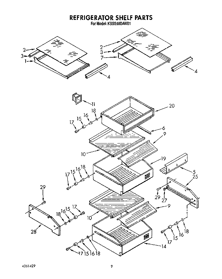 REFRIGERATOR SHELF Diagram and Parts List for KSSS48DAW01  KitchenAid Refrigerator