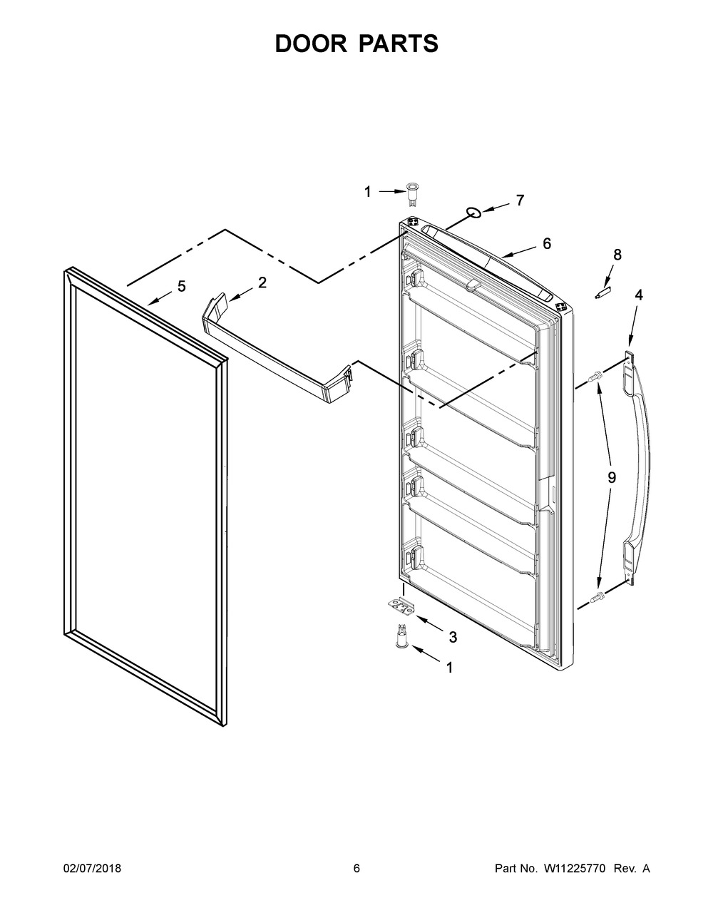 Door Parts Diagram and Parts List for WZF56R16DW04  Whirlpool Freezer