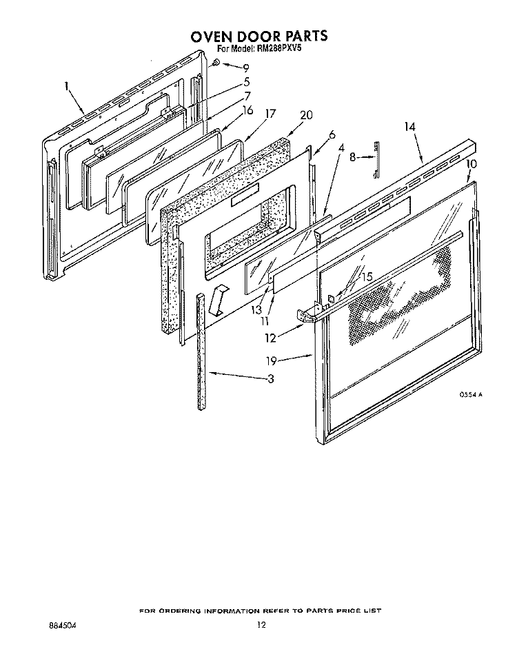 OVEN DOOR Diagram and Parts List for RM288PXV5  Whirlpool Microwave Oven Combo