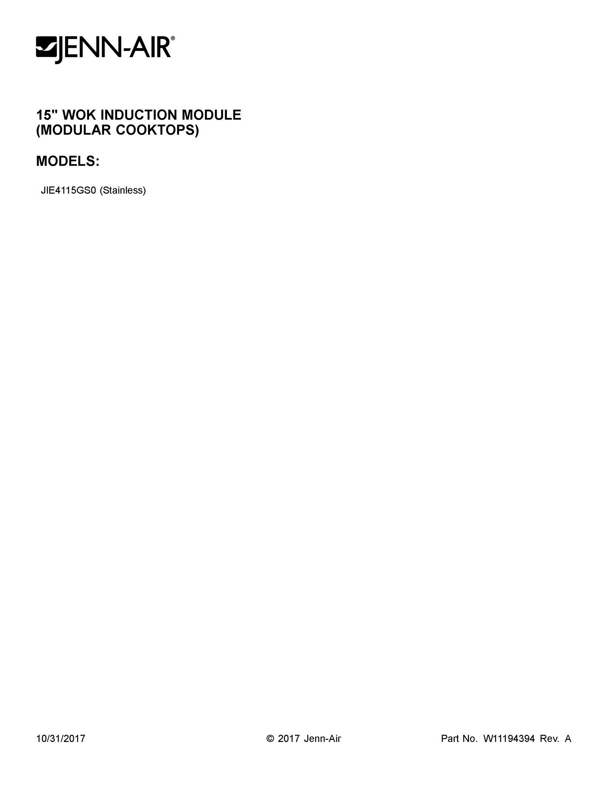 01 - COVER SHEET Diagram and Parts List for JIE4115GS0  Whirlpool Cooktop