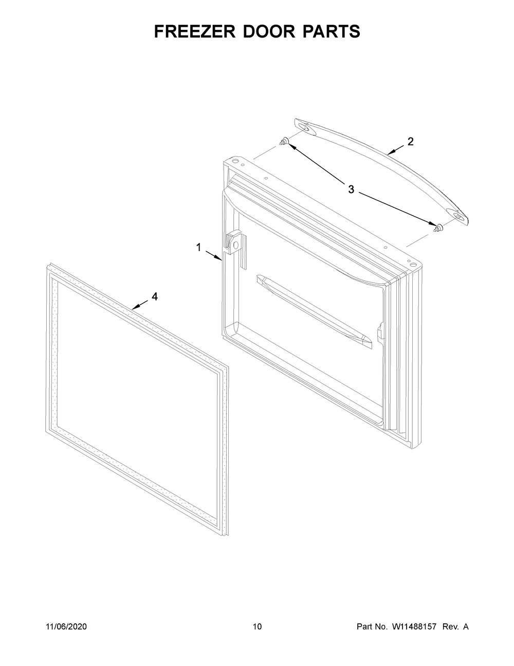 Freezer Door Parts Diagram and Parts List for WRB322DMBW02  Whirlpool Refrigerator