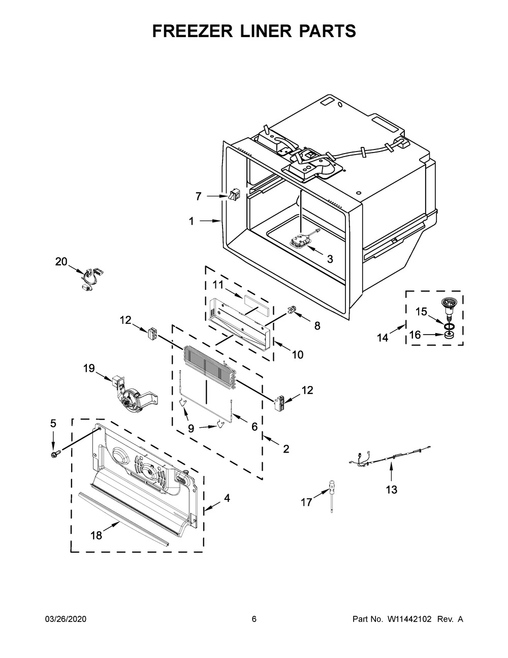 Freezer Liner Parts Diagram and Parts List for KRFC704FPS04  Whirlpool Refrigerator