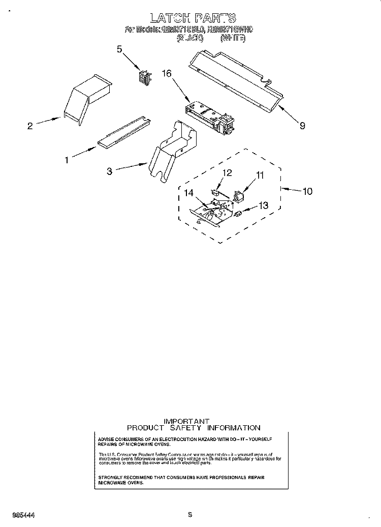 LATCH Diagram and Parts List for KEMI371GBL0  KitchenAid Microwave Oven Combo