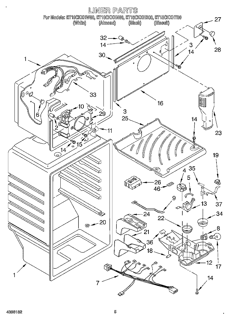 LINER Diagram and Parts List for ET18CKXHW00  Whirlpool Refrigerator