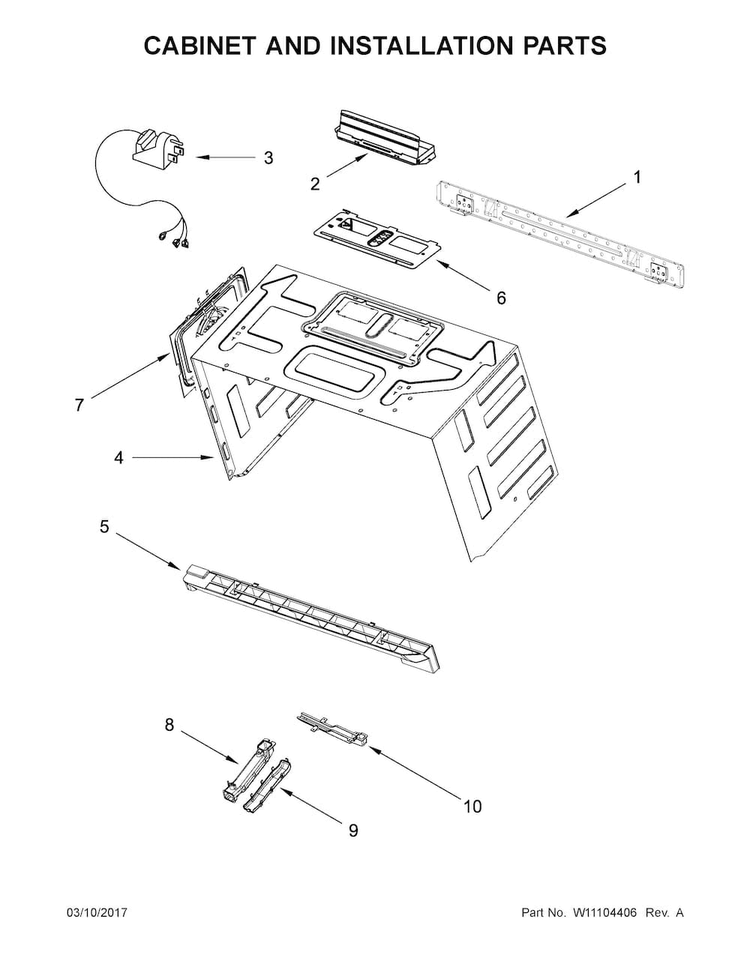 Cabinet And Installation Parts Diagram and Parts List for WMH76719CZ1  Whirlpool Microwave