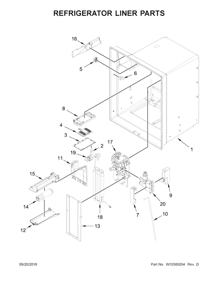 Refrigerator Liner Parts Diagram and Parts List for WRX735SDBE00  Whirlpool Refrigerator