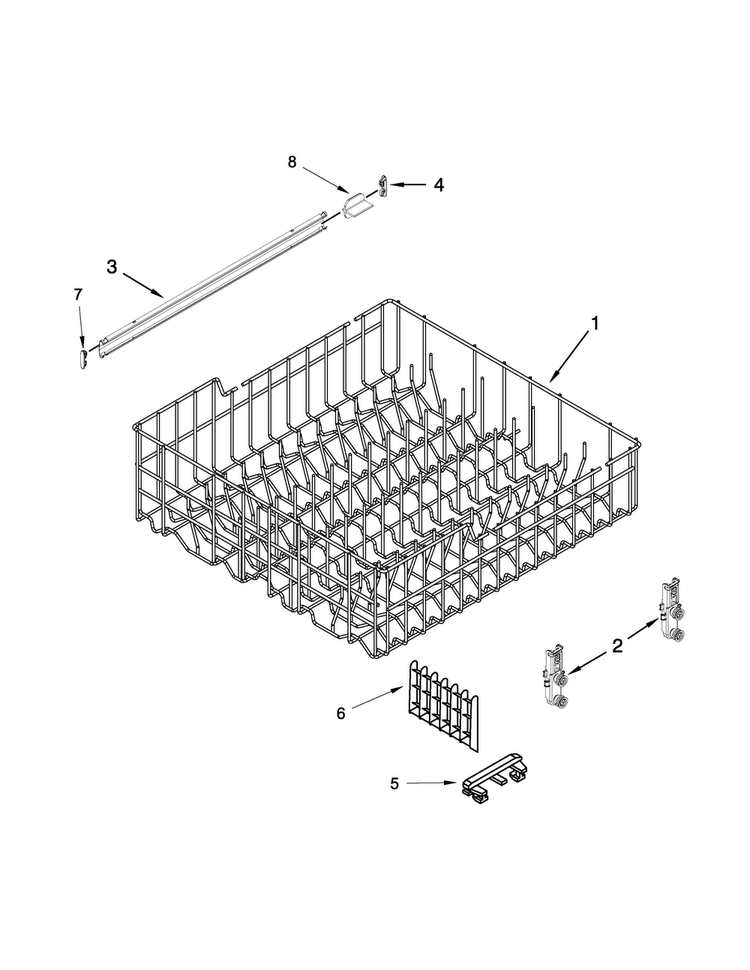Upper Rack And Track Parts Diagram and Parts List for WDF520PADM0  Whirlpool Dishwasher